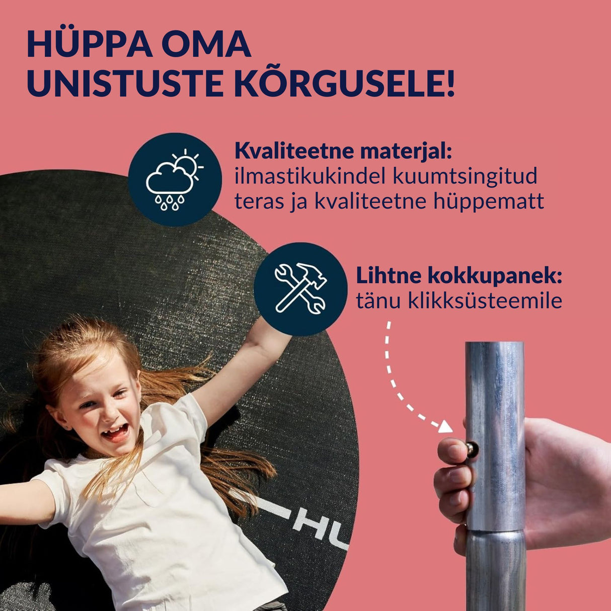 HUDORA batuut Fantastiline 250 - vastupidav Saksa kvaliteet 65745A