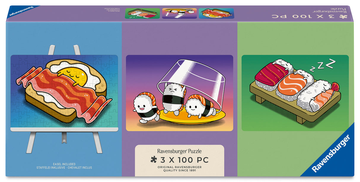 Ravensburger pusle 3x100 tk molbertiga: Kawaii hommiku-, lõuna- ja õhtusöök 12002047V