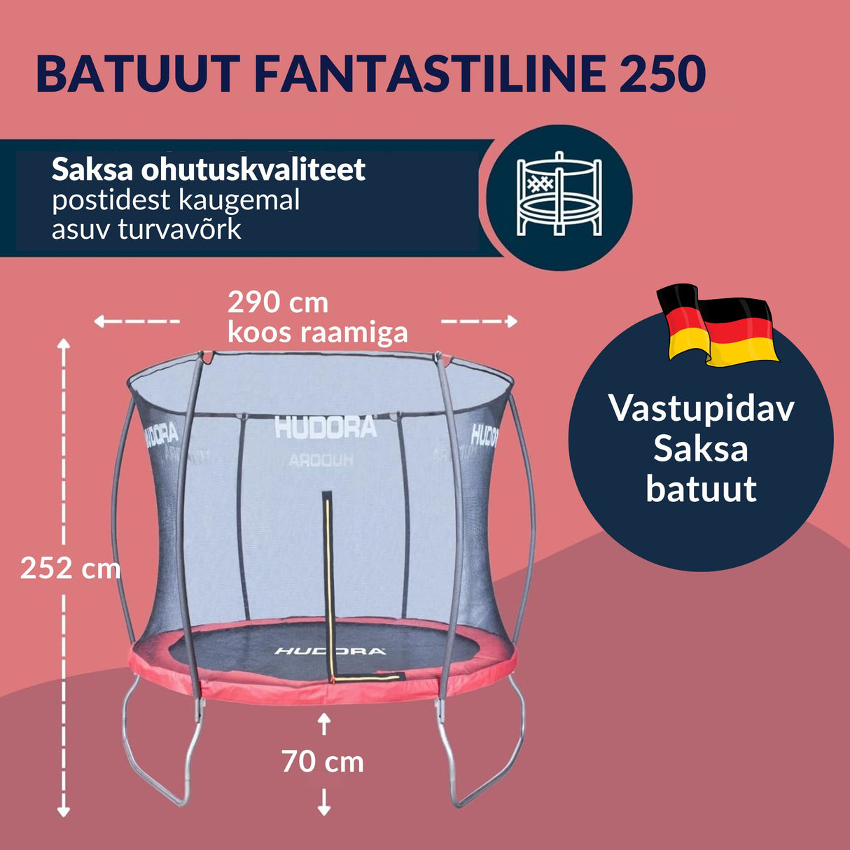 HUDORA batuut Fantastiline 250 - vastupidav Saksa kvaliteet 65745A