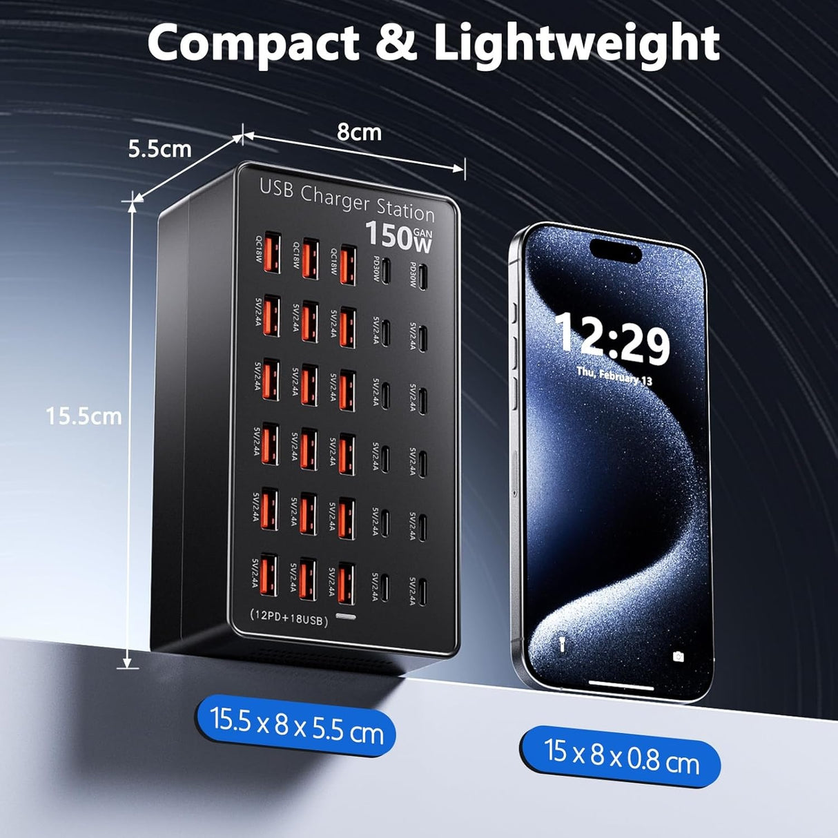USB laadimisjaam 150W 30 porti USB-C ja USB-A B0FLCH1WYC